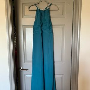 Teal long bridesmaid dress